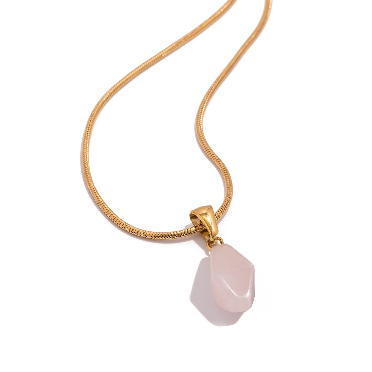 Gold Natural Stone Pendant Necklace – Turquoise, Lazurite, Rose Quartz, Minimalist Snake Chain Jewelry for Women