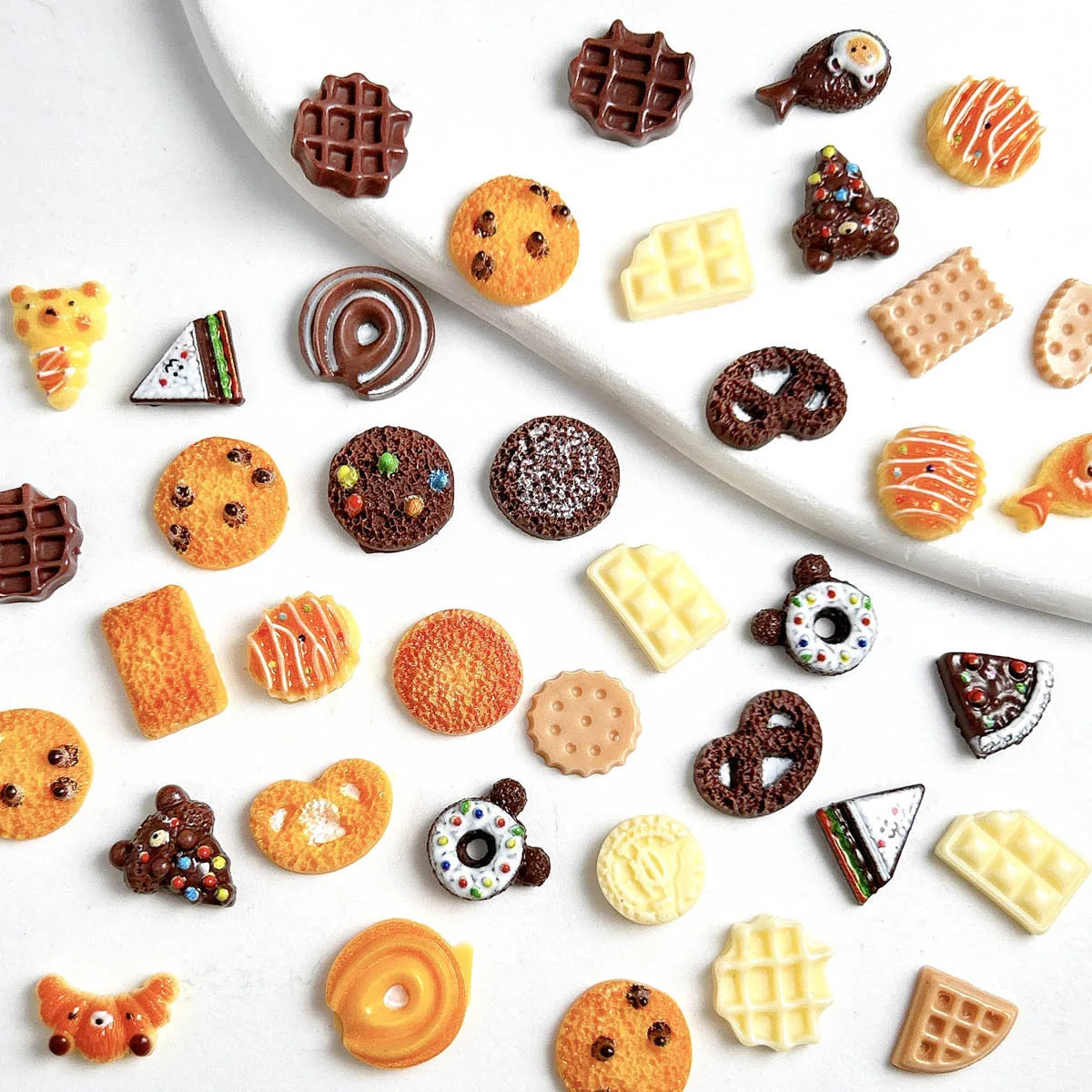 30pcs Food Nail Charms Resin 3D Cute Biscuit Donut Shape