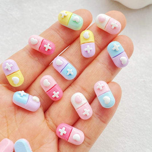 30Pcs Cute Mini Cartoon Colorful Pill Nail Art Resin Designer Charms DIY Craft For Nail 3D Decorations Jewelry