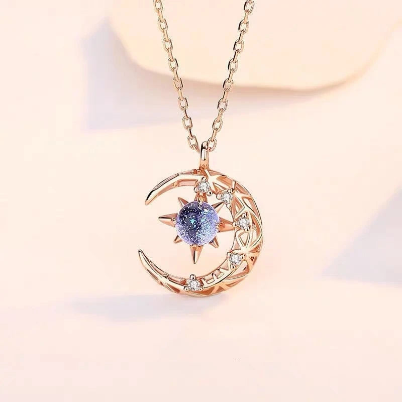 Celestial Moon & Star Pendant Necklace – Gold or Silver Elegance