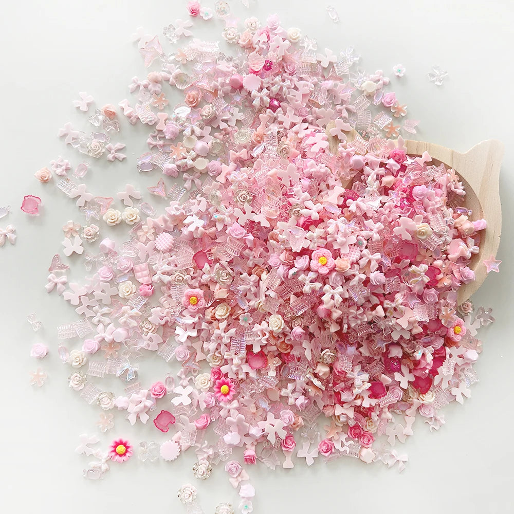 100PCS Random Mixed Strawberry Flowers Nail Charms Sweet Resin Flatback