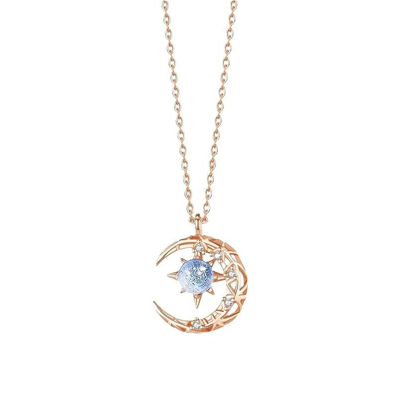 Celestial Moon & Star Pendant Necklace – Gold or Silver Elegance