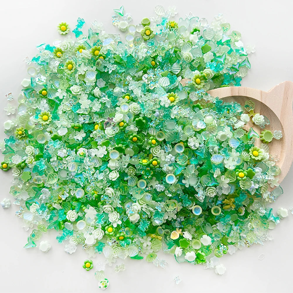 100PCS Random Mixed Strawberry Flowers Nail Charms Sweet Resin Flatback