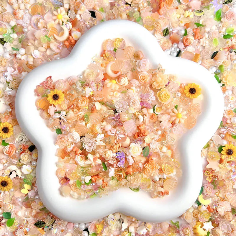 100PCS Random Mixed Strawberry Flowers Nail Charms Sweet Resin Flatback