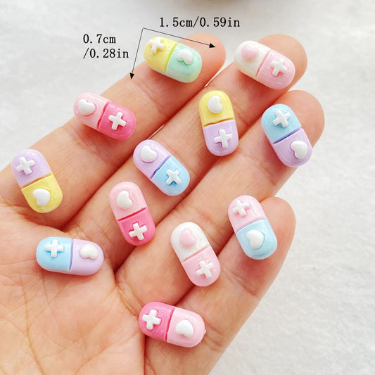 30Pcs Cute Mini Cartoon Colorful Pill Nail Art Resin Designer Charms DIY Craft For Nail 3D Decorations Jewelry
