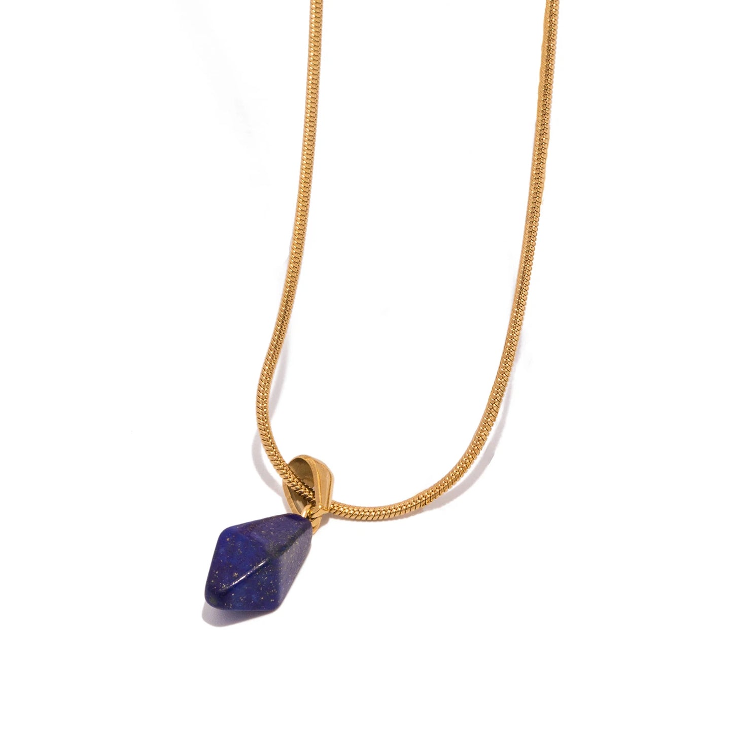 Gold Natural Stone Pendant Necklace – Turquoise, Lazurite, Rose Quartz, Minimalist Snake Chain Jewelry for Women