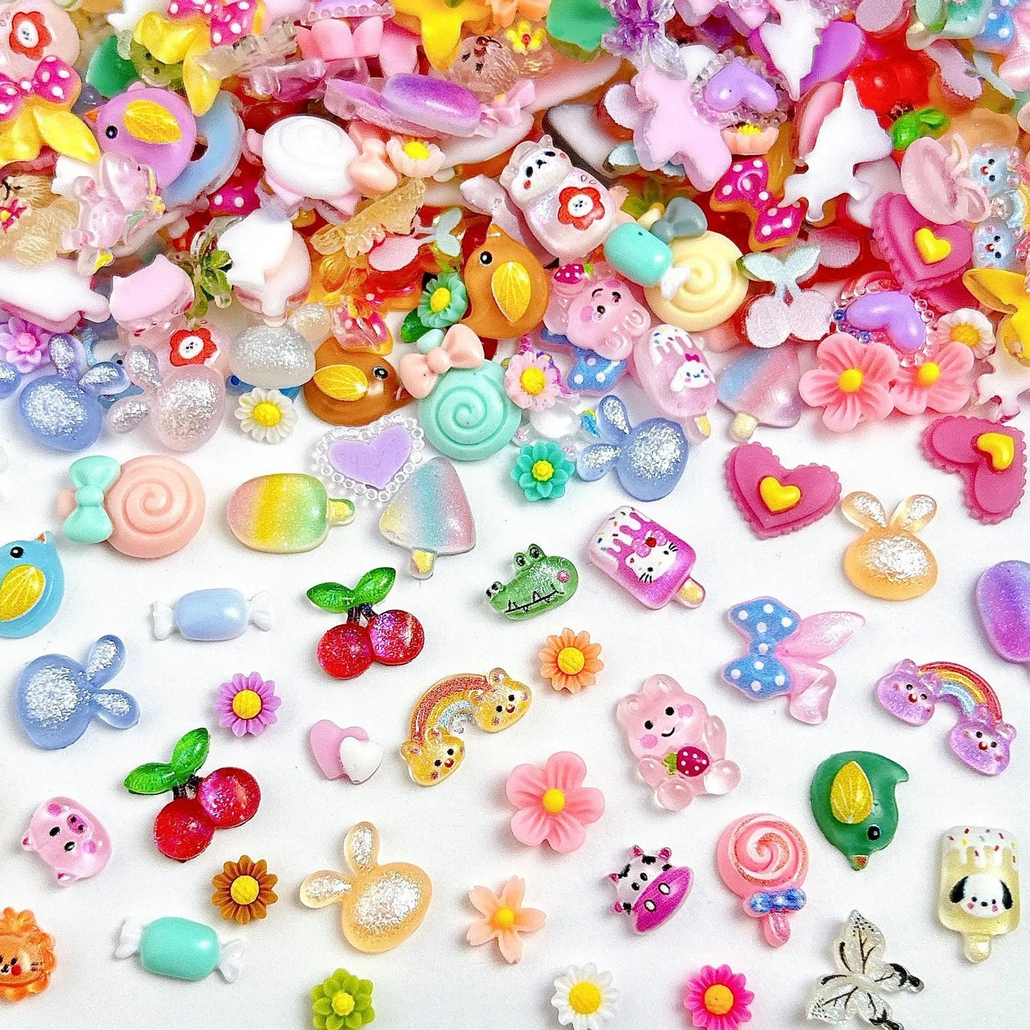 100PCS Random Mixed Strawberry Flowers Nail Charms Sweet Resin Flatback