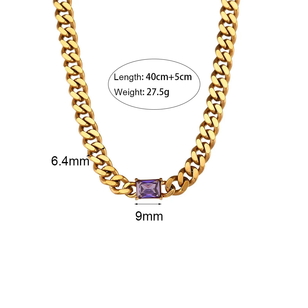 Gold chain necklace with measurements on a white background