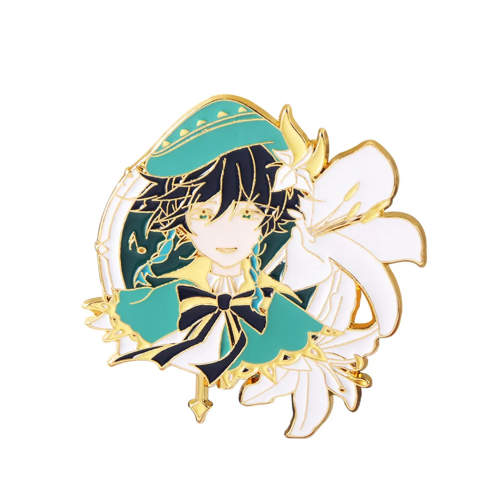 Pin with anime-style character design on a white background