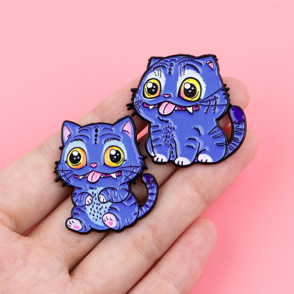 Whimsical Anime & Cartoon Enamel Pins Blue Cats, Soda Pop, Huntax Girls, Detective Bird Buy Individually or Full Set