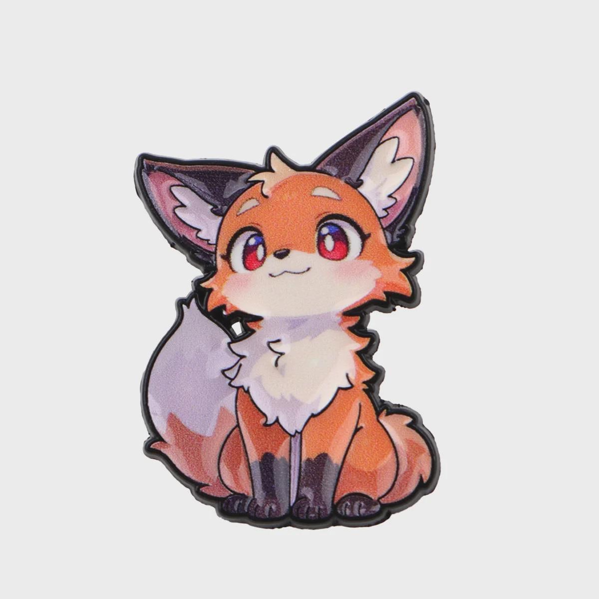 Stained Glass Fox Enamel Pin - Vibrant Red & Orange Lapel Brooch, Woodland Animal Accessory