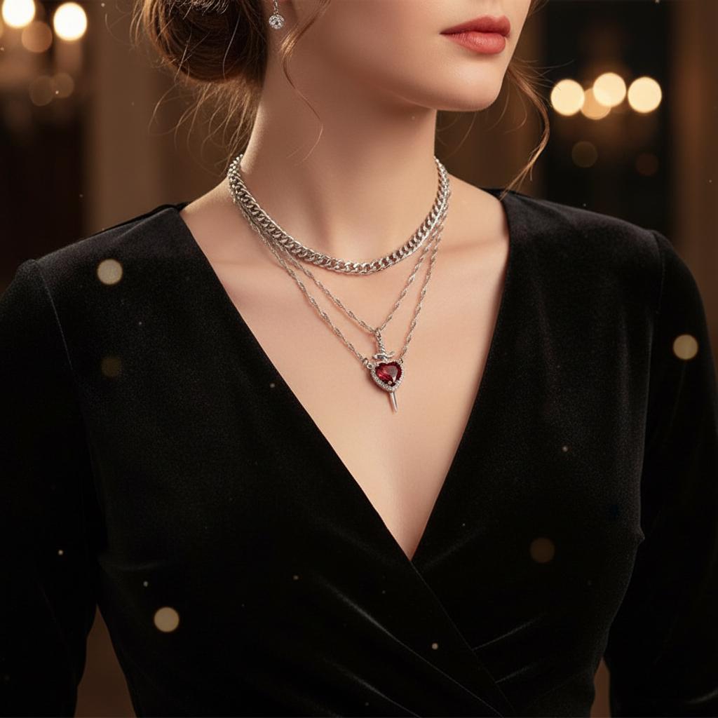 Enchanted Heart Sword Necklace – Crystal Pendant, Fairytale-Inspired Statement Jewelry for Women