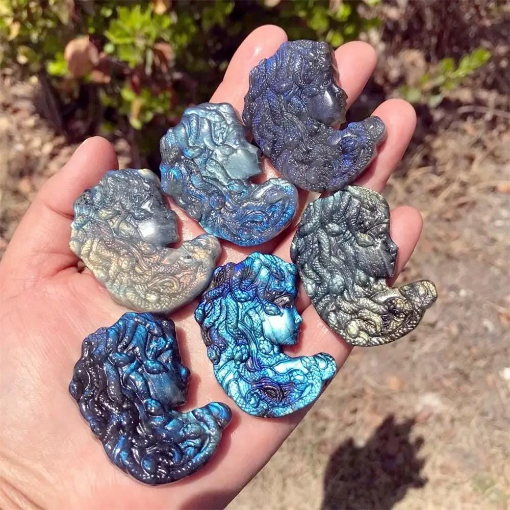 Labradorite Medusa Carving, Protective Crystal for Intuition, Shadow Work & Feminine Power