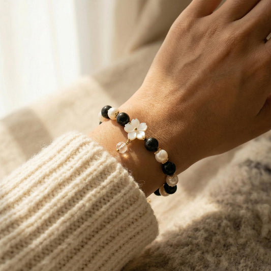 Green Jade & Pearl Bracelet Handmade | Dainty Gemstone Bracelet Gift for Her | Flower Charm Adjustable Bracelet | Minimalist Jewelry