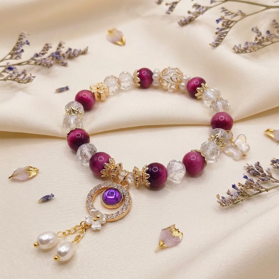 Pink Tiger Eye Bracelet - Confidence Bracelet, Dainty Pink Jewelry