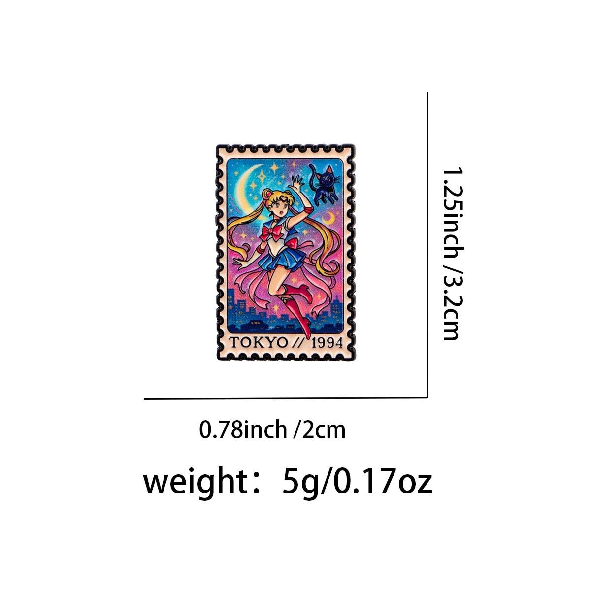 Sailor Moon Tokyo 1994 Stamp Pin - Anime Lapel Accessory with Luna Cat