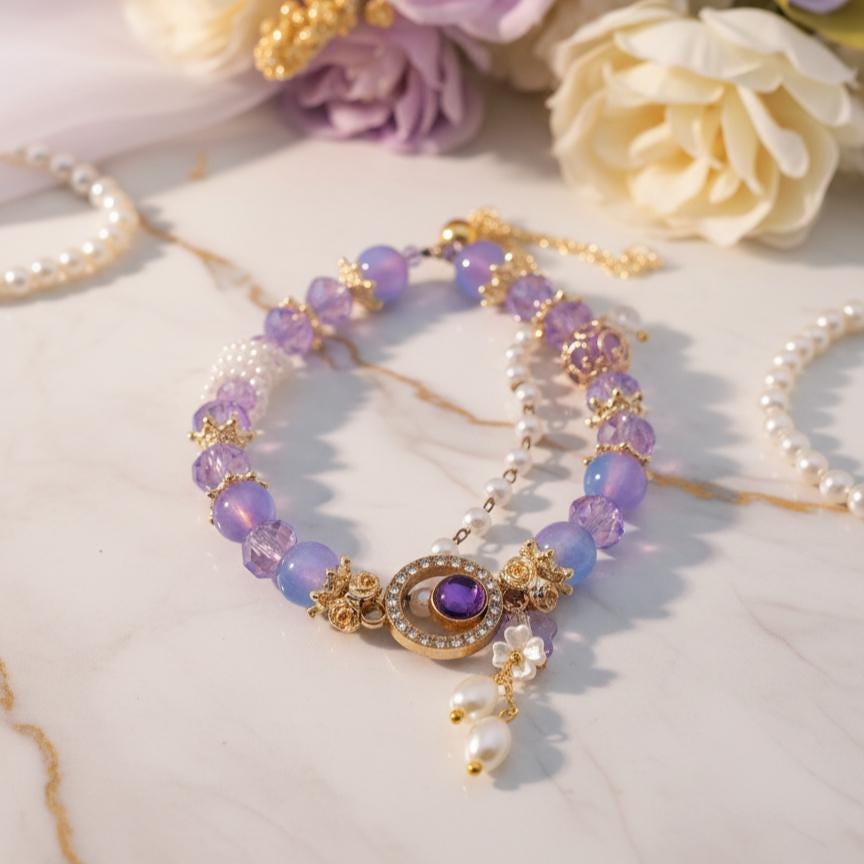 Amethyst - Pastel Celestial Pearl Bracelet