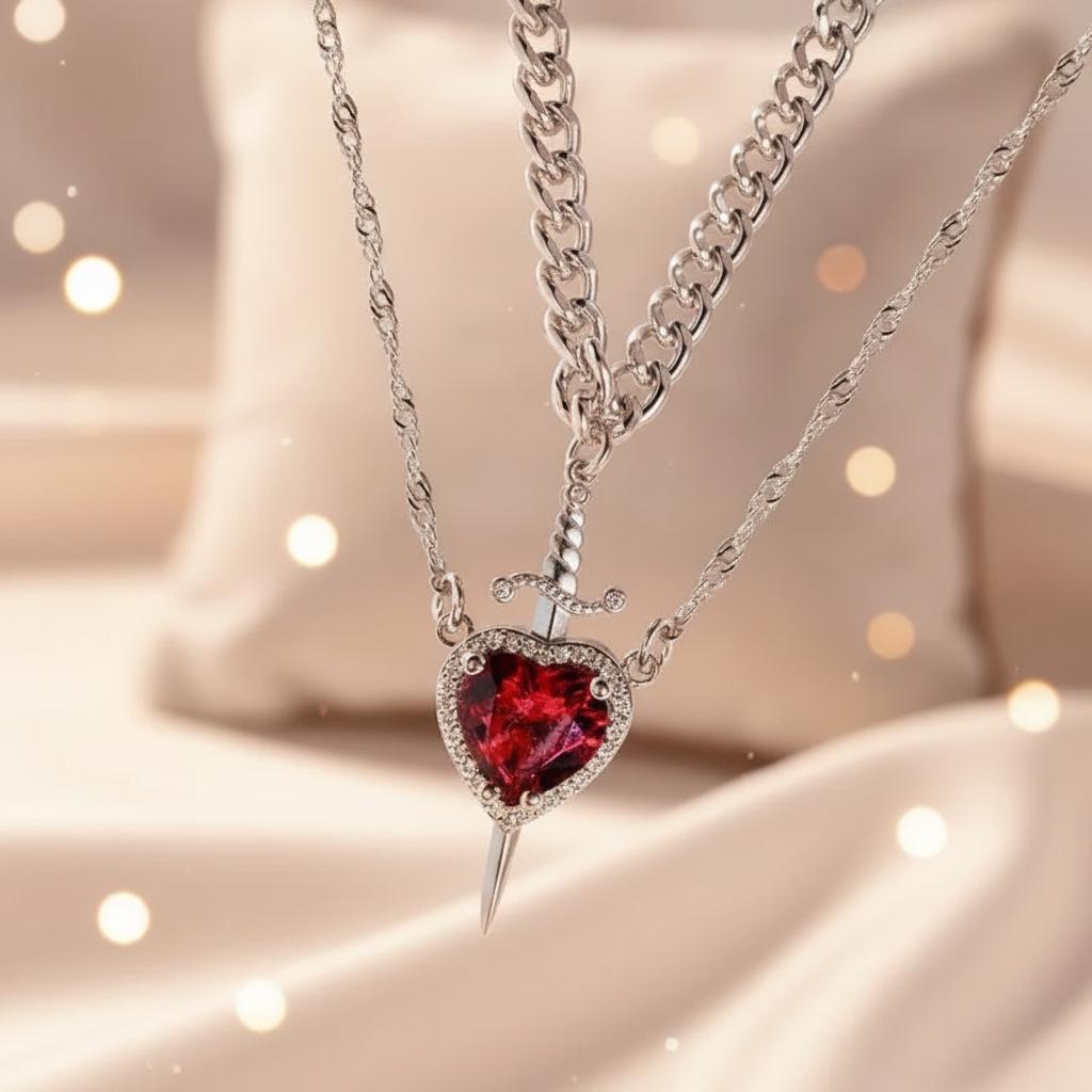 Enchanted Heart Sword Necklace – Crystal Pendant, Fairytale-Inspired Statement Jewelry for Women