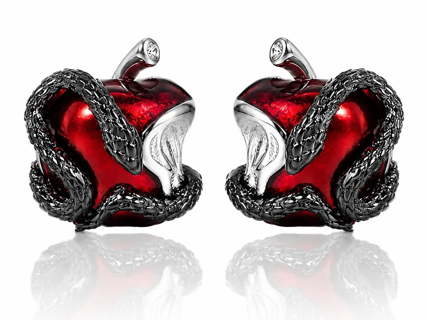 Poison Apple Earrings, Snake Wrapped Red Enamel Studs, Gothic Fantasy Jewelry, Dark Academia Accessory