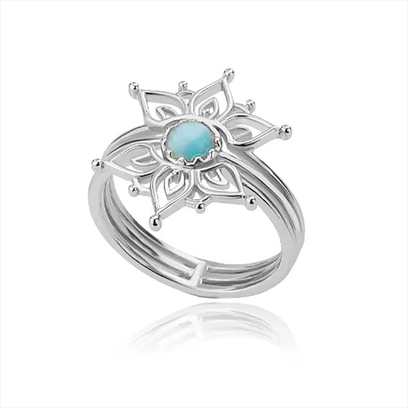 18K Gold Plated & Silver Lotus Turquoise Ring | Adjustable Stainless Steel Floral Ring | Boho Minimalist Statement Jewelry for Women