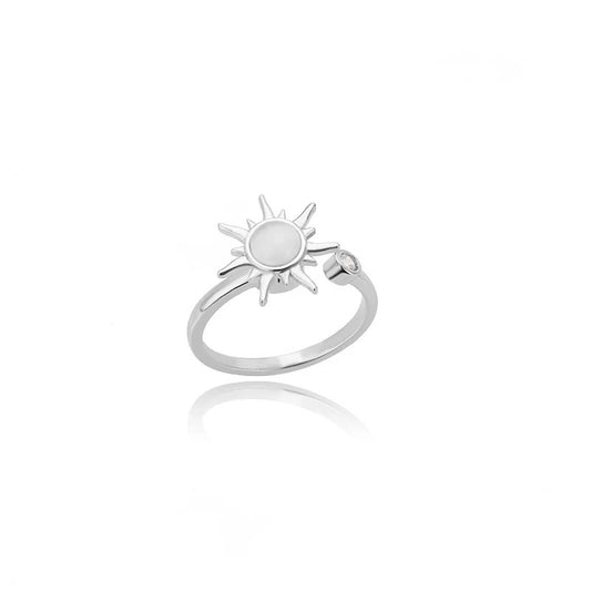 18K Gold Plated & Silver Sun Moonstone Ring | Adjustable Stainless Steel Celestial Ring | Minimalist Statement Jewelry for Women